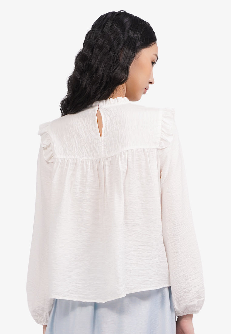 Ruffled Long Sleeve Blouse Off White