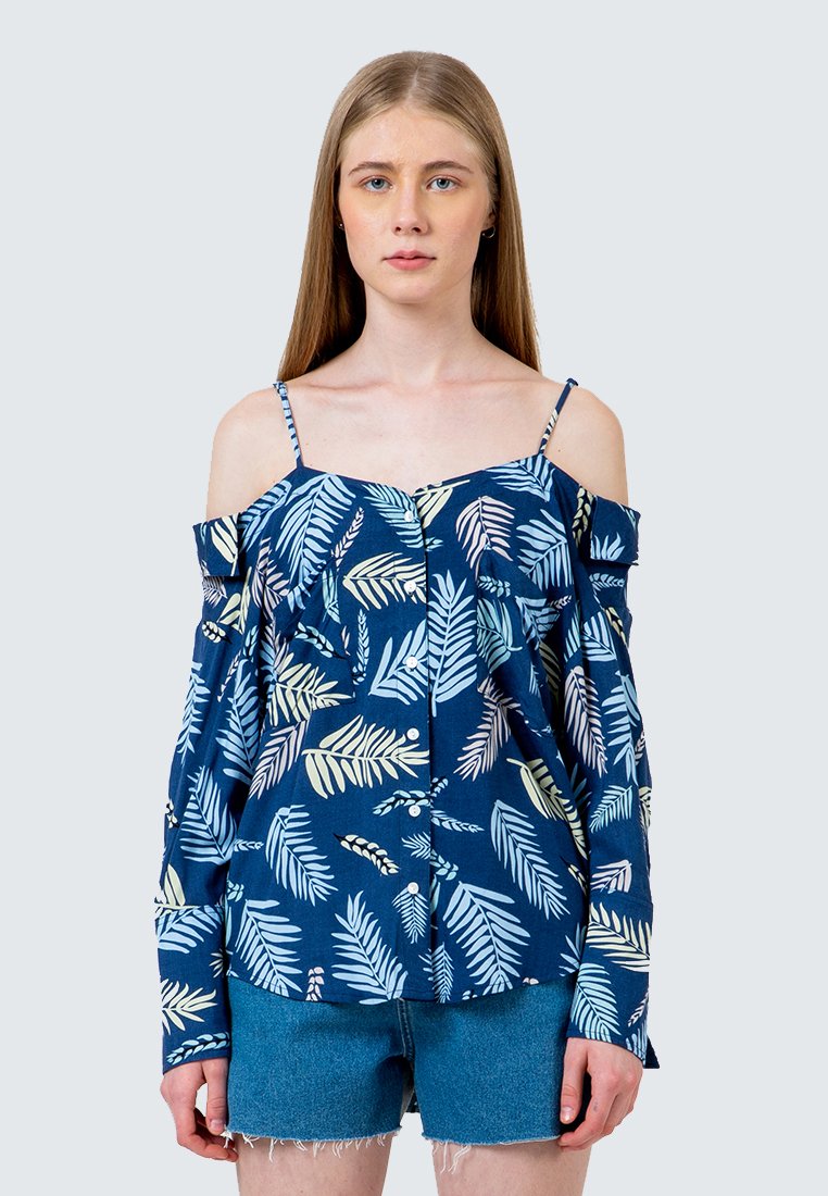 Off Shoulder Oversized Tropical Shirt