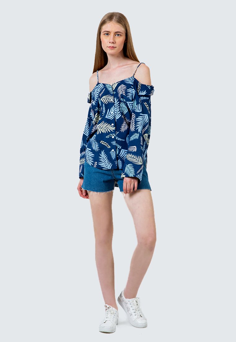 Off Shoulder Oversized Tropical Shirt