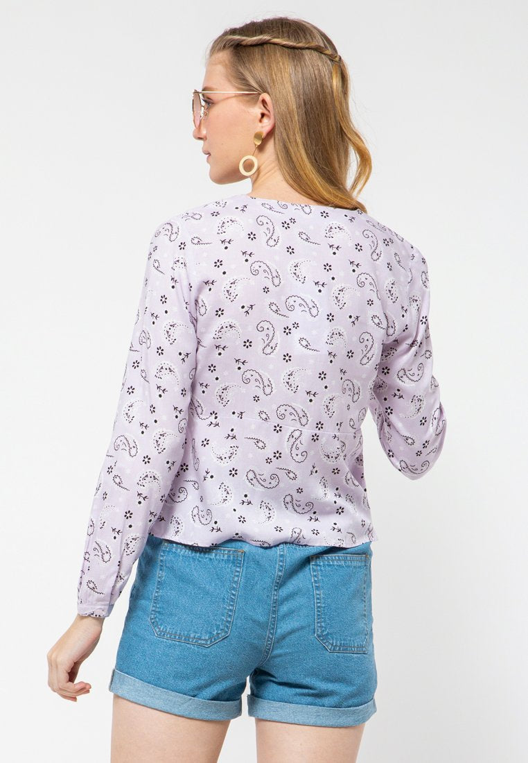 Print V-Neck Blouse