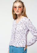 Print V-Neck Blouse