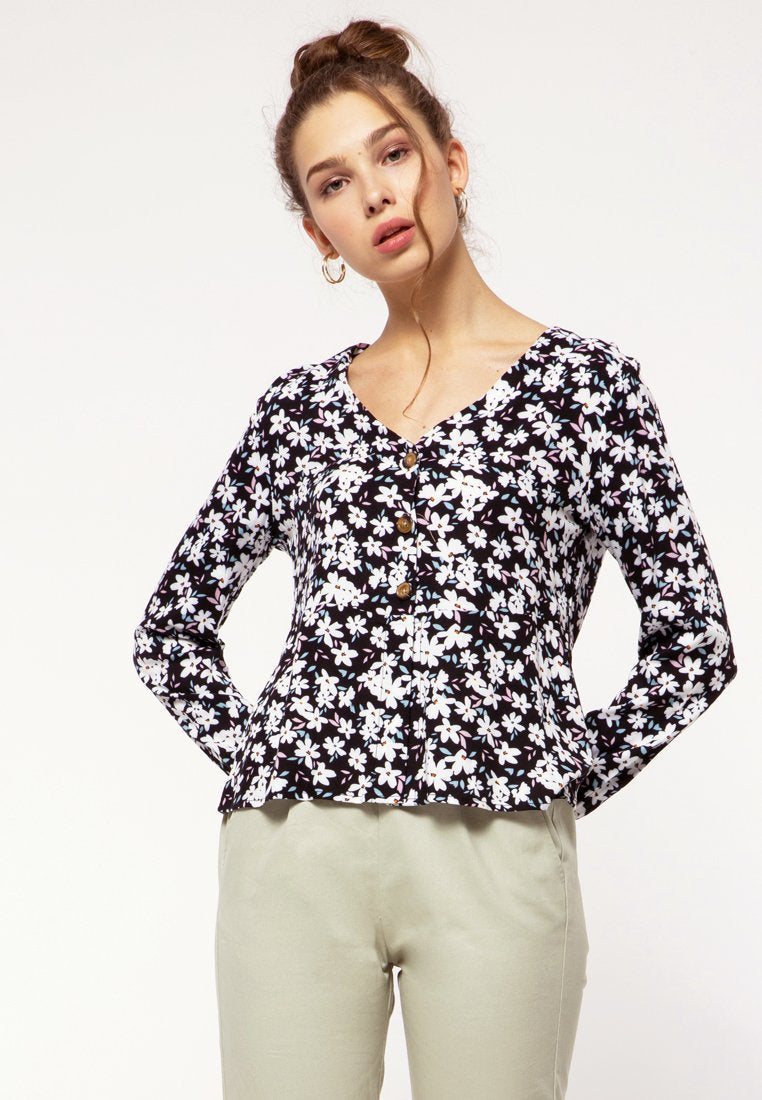 Print V-neck Blouse