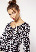 Print V-neck Blouse