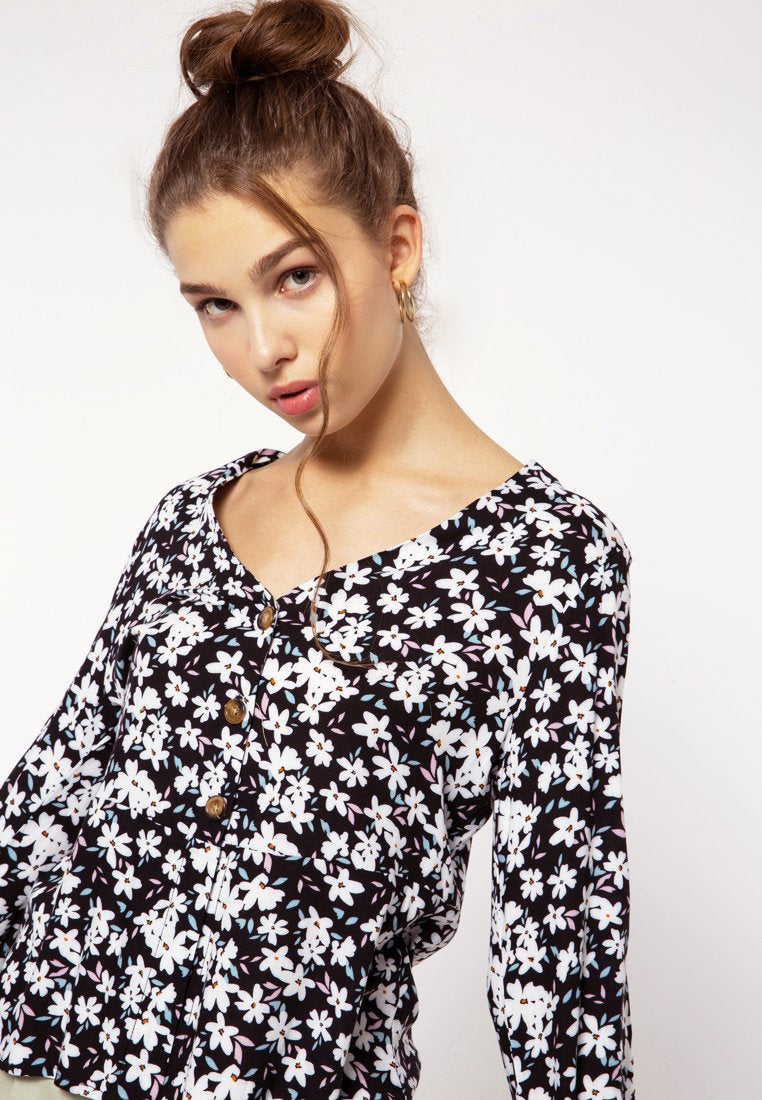 Print V-neck Blouse