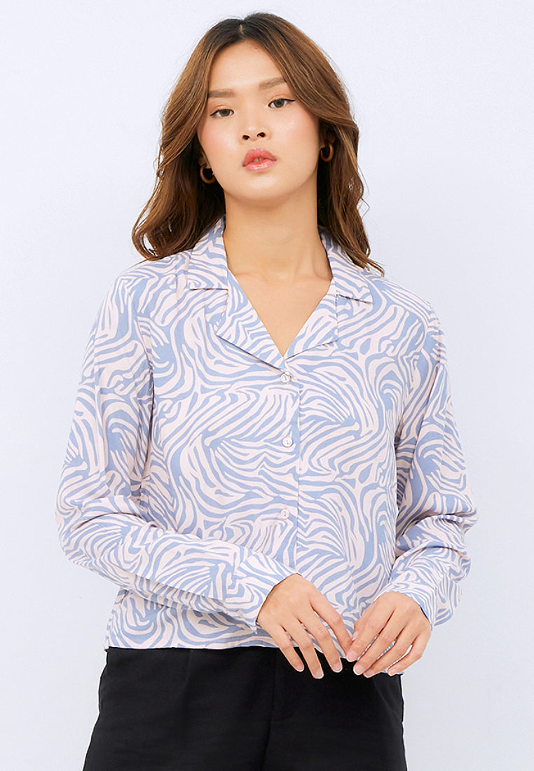 Printed Long Sleeve Crop Blouse