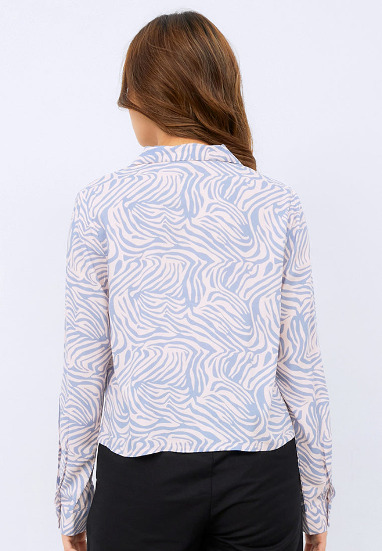 Printed Long Sleeve Crop Blouse