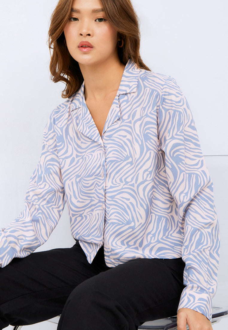 Printed Long Sleeve Crop Blouse