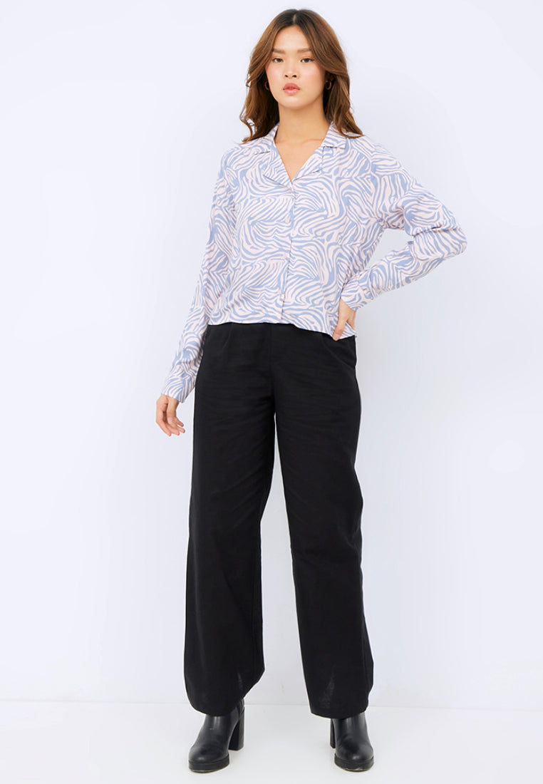 Printed Long Sleeve Crop Blouse