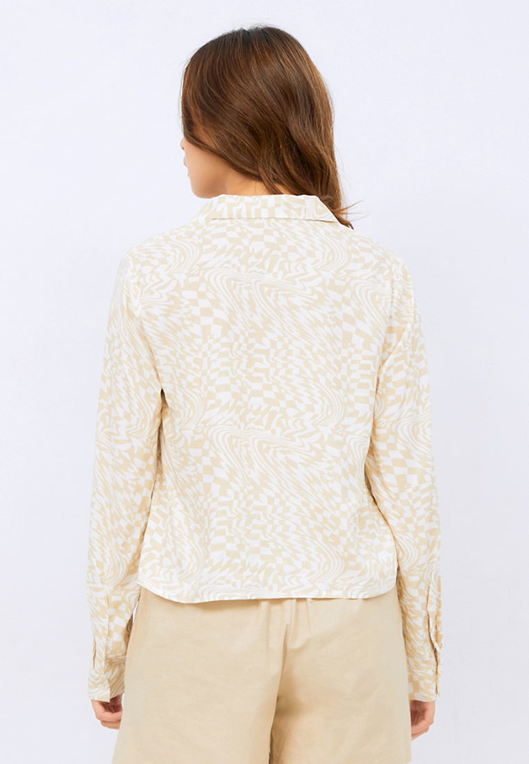Printed Long Sleeve Crop Blouse