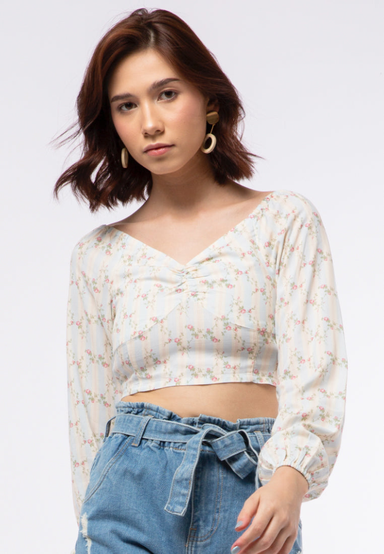Printed Puffy Long Sleeve Blouse