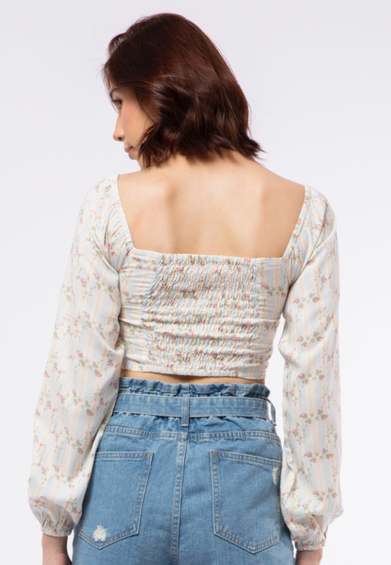 Printed Puffy Long Sleeve Blouse
