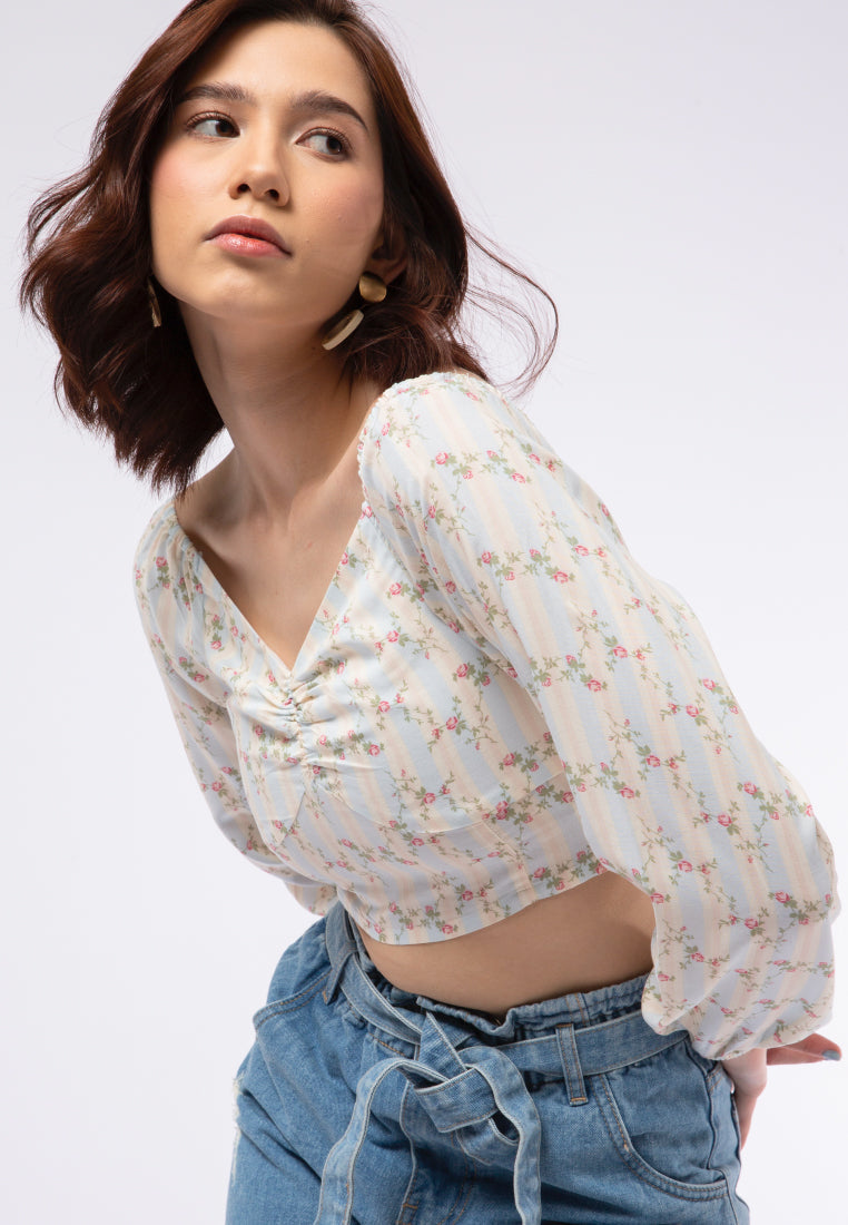 Printed Puffy Long Sleeve Blouse