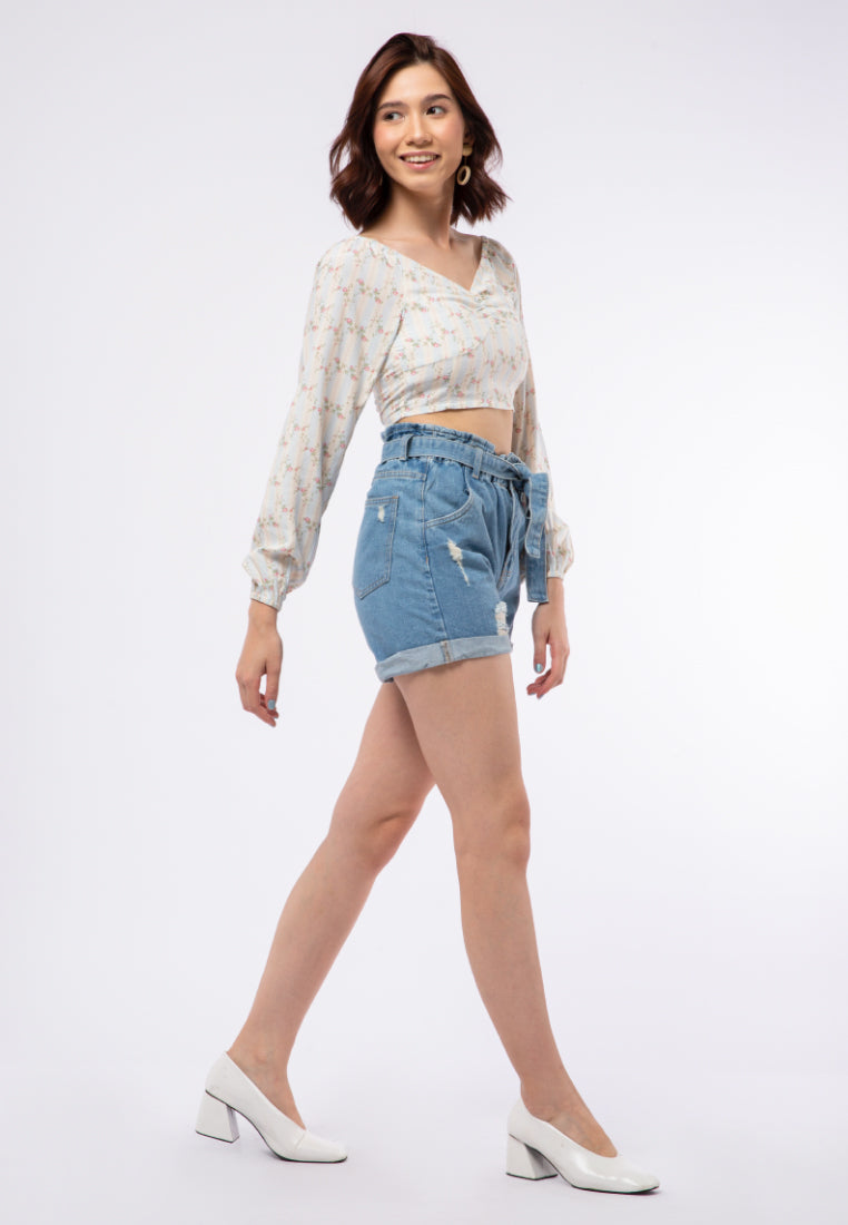 Printed Puffy Long Sleeve Blouse