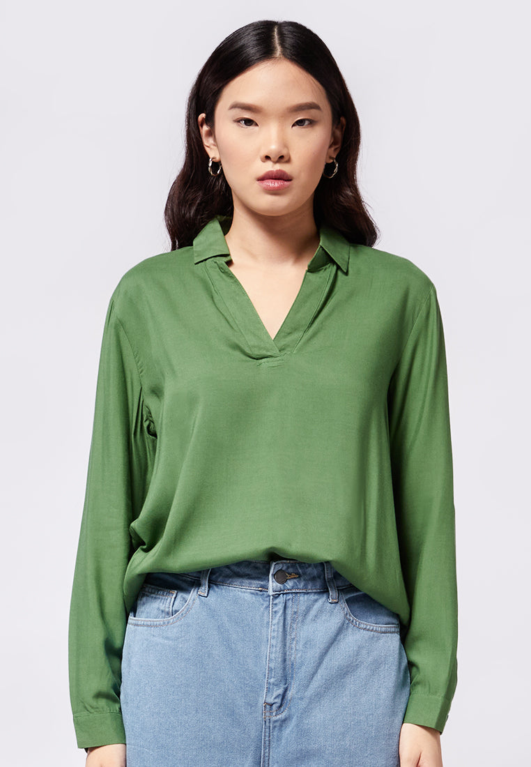 V-Neck Long Sleeve Blouse
