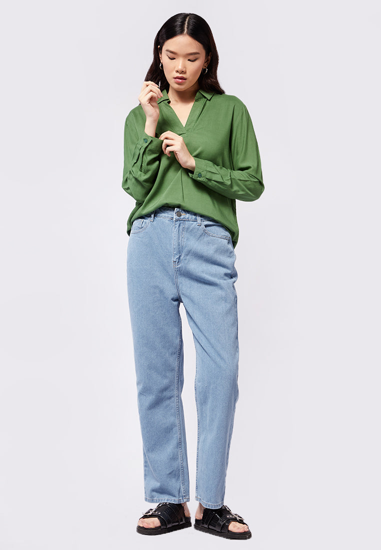 V-Neck Long Sleeve Blouse