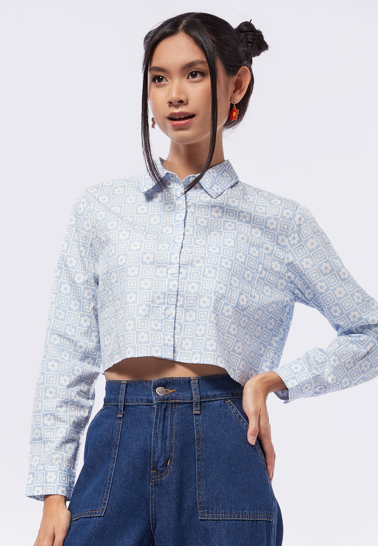 Long Sleeve Printed Crop Shirt