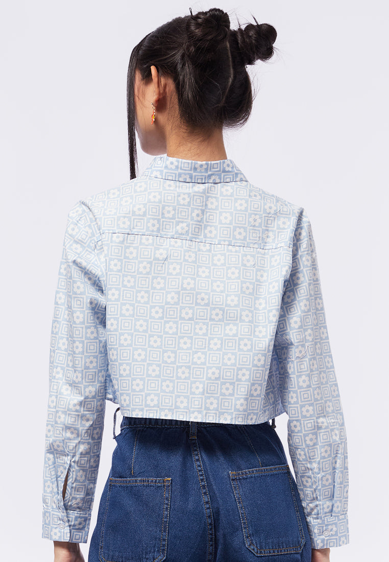 Long Sleeve Printed Crop Shirt