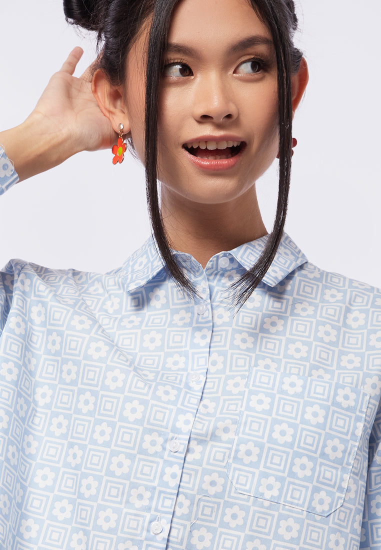 Long Sleeve Printed Crop Shirt