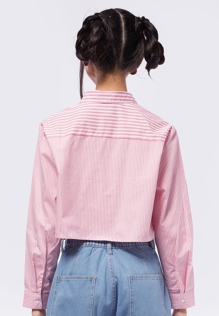 Long Sleeve Printed Crop Shirt