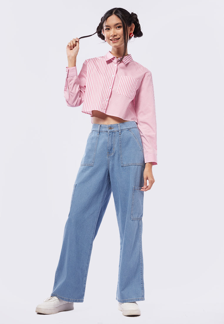 Long Sleeve Printed Crop Shirt
