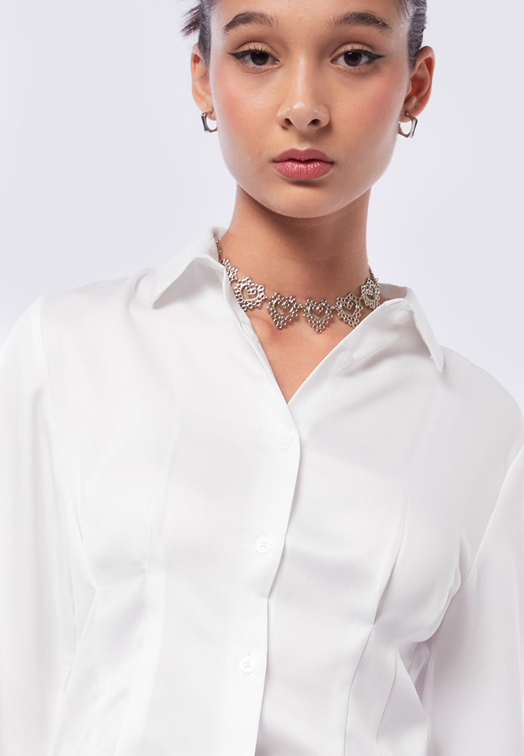 Darted Long Sleeve Sateen Shirt