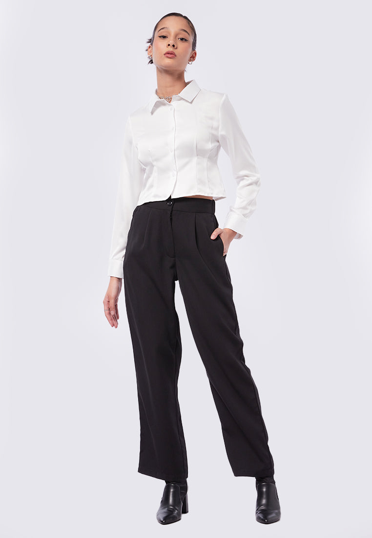 Darted Long Sleeve Sateen Shirt