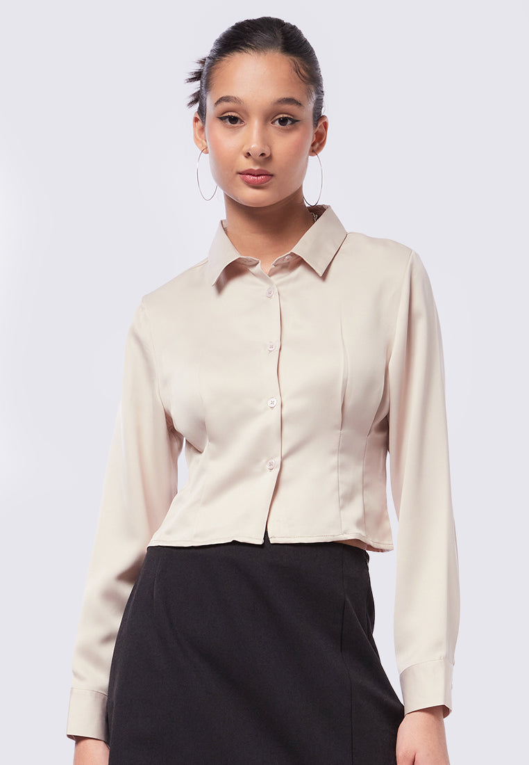 Darted Long Sleeve Sateen Shirt