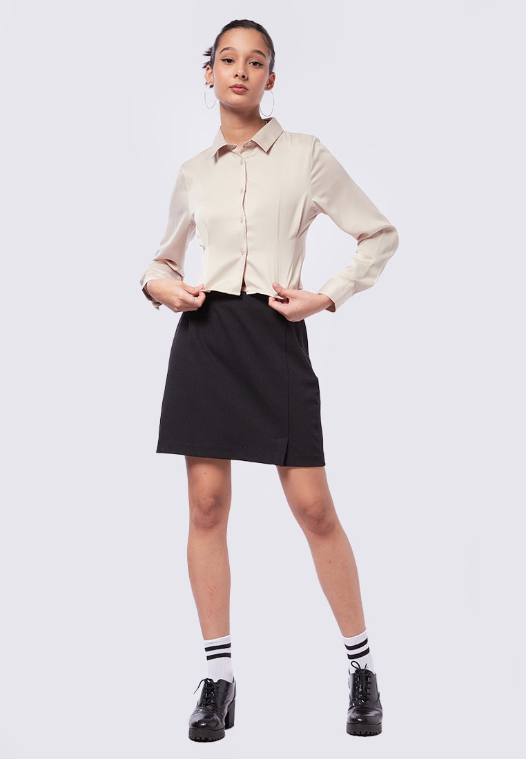 Darted Long Sleeve Sateen Shirt