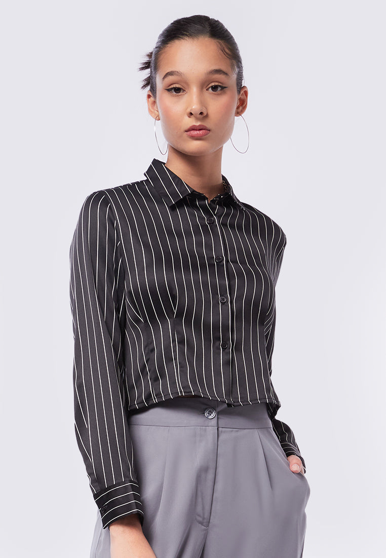 Darted Long Sleeve Sateen Shirt