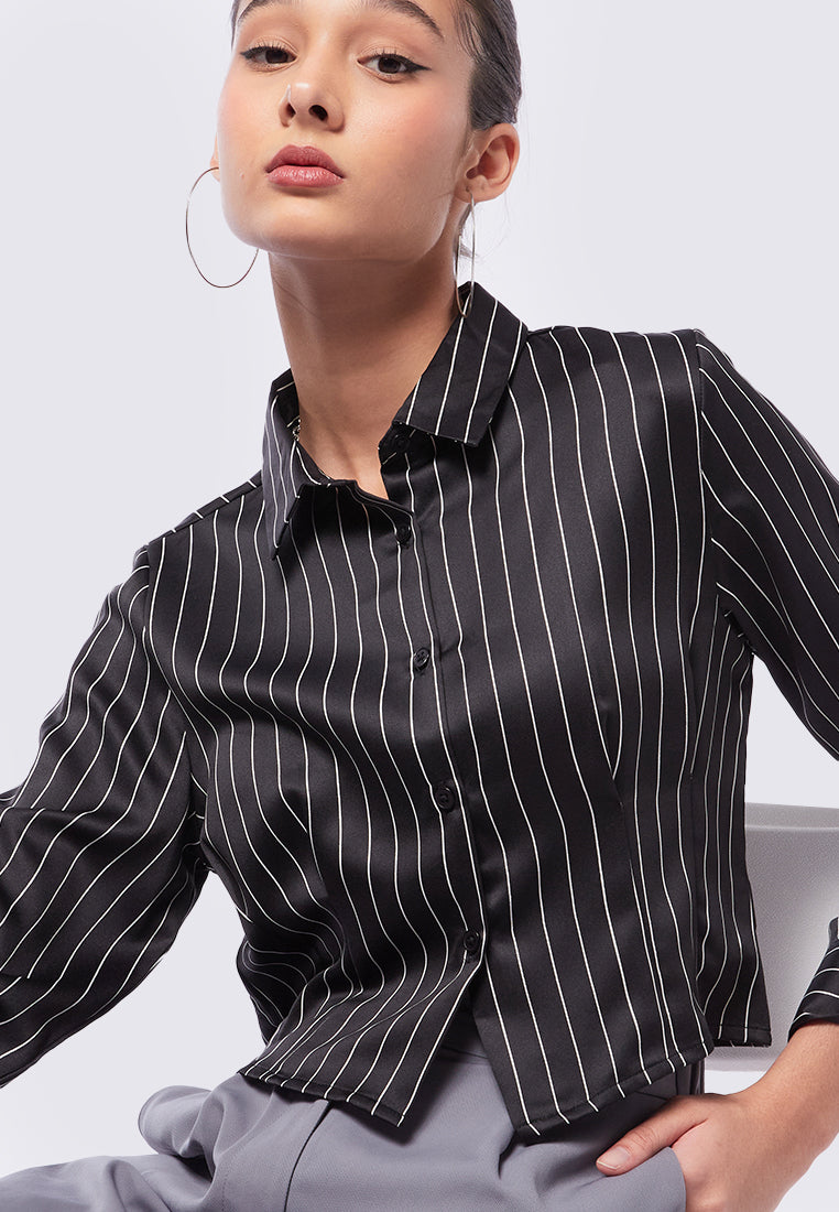 Darted Long Sleeve Sateen Shirt
