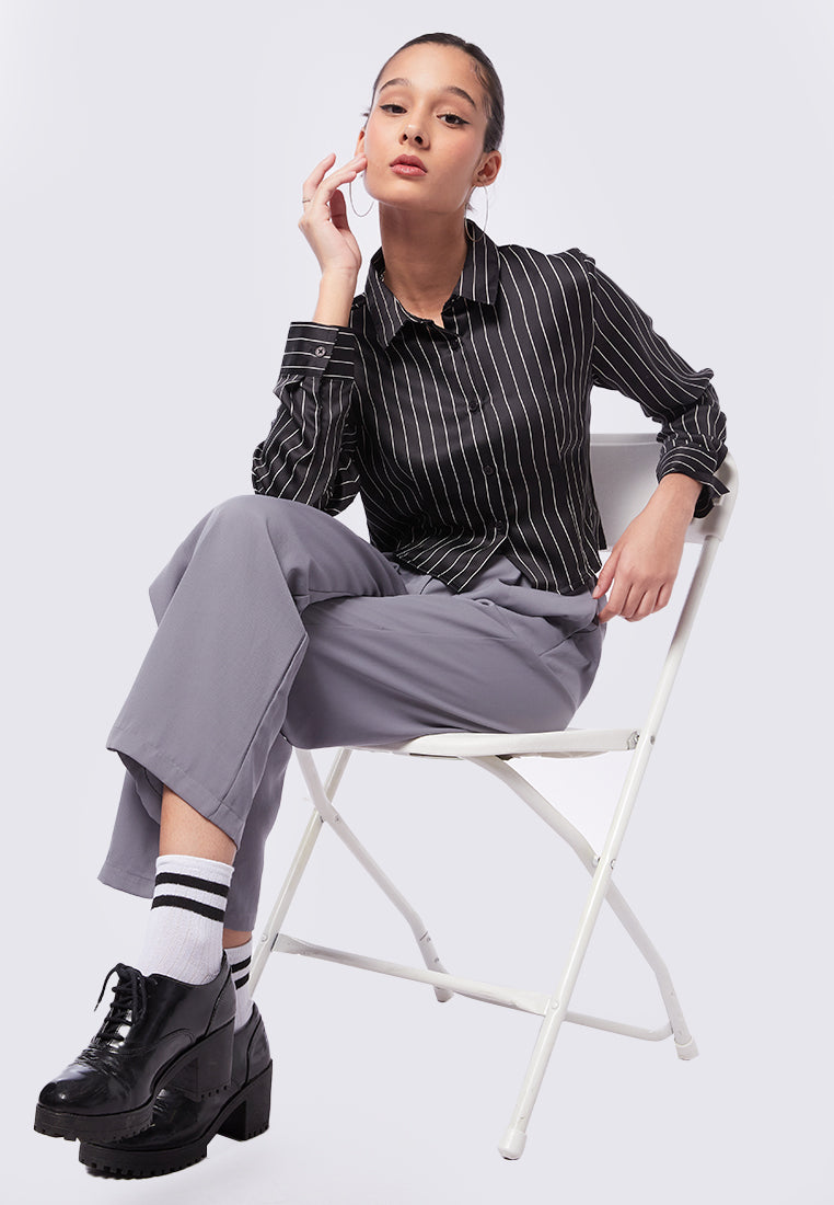 Darted Long Sleeve Sateen Shirt