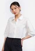 Ruched Sleeves Crop Blouse Off White