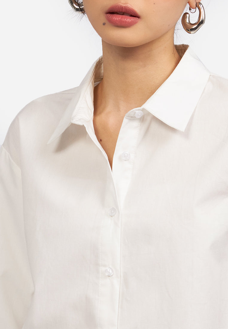 Ruched Sleeves Crop Blouse Off White