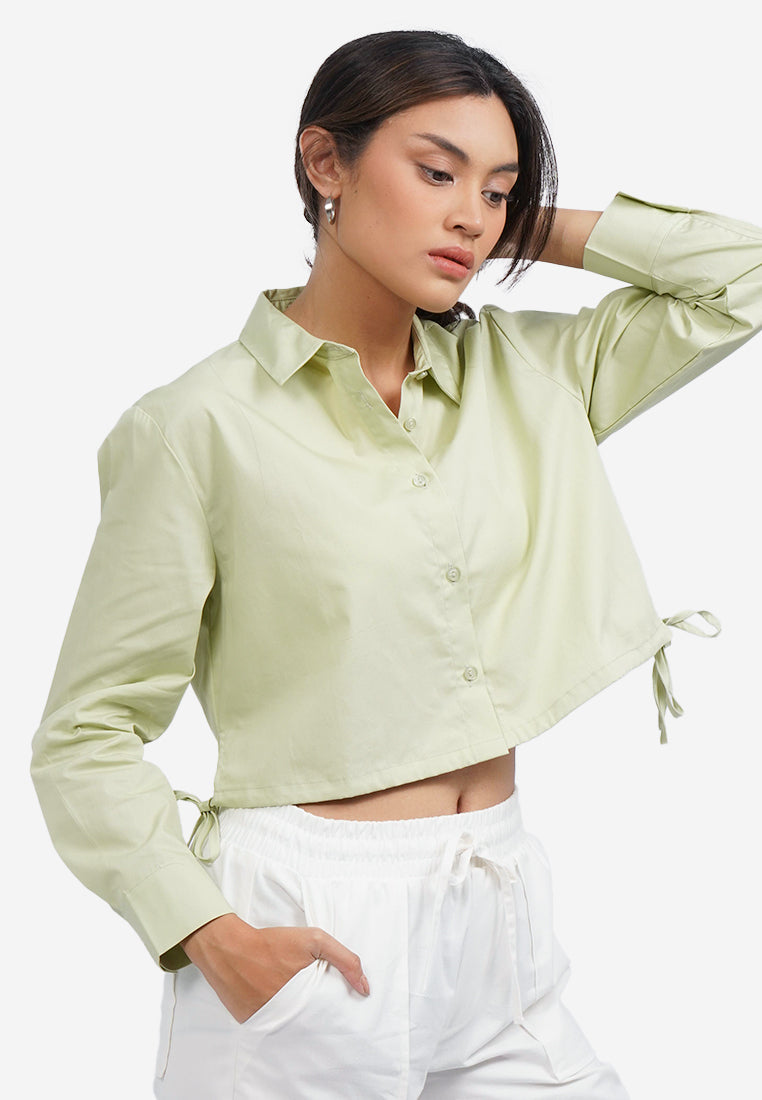 Long Sleeve Shirt with Side Bow Green
