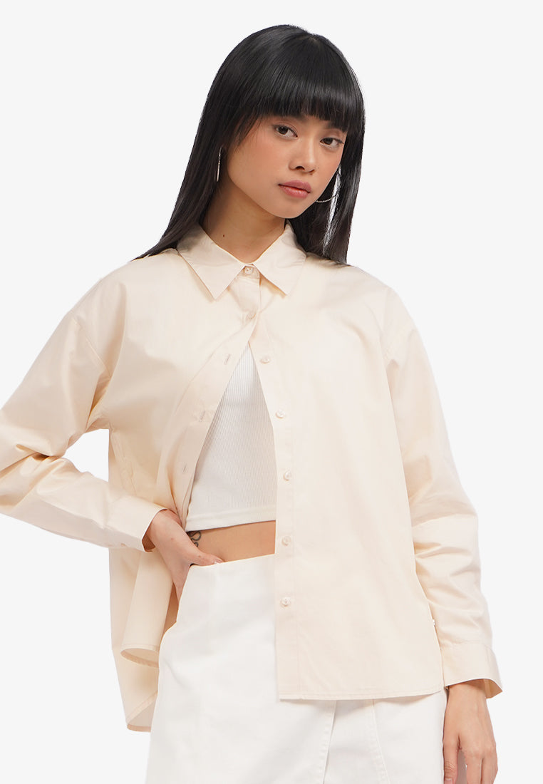Basic Long Sleeve Shirt Beige