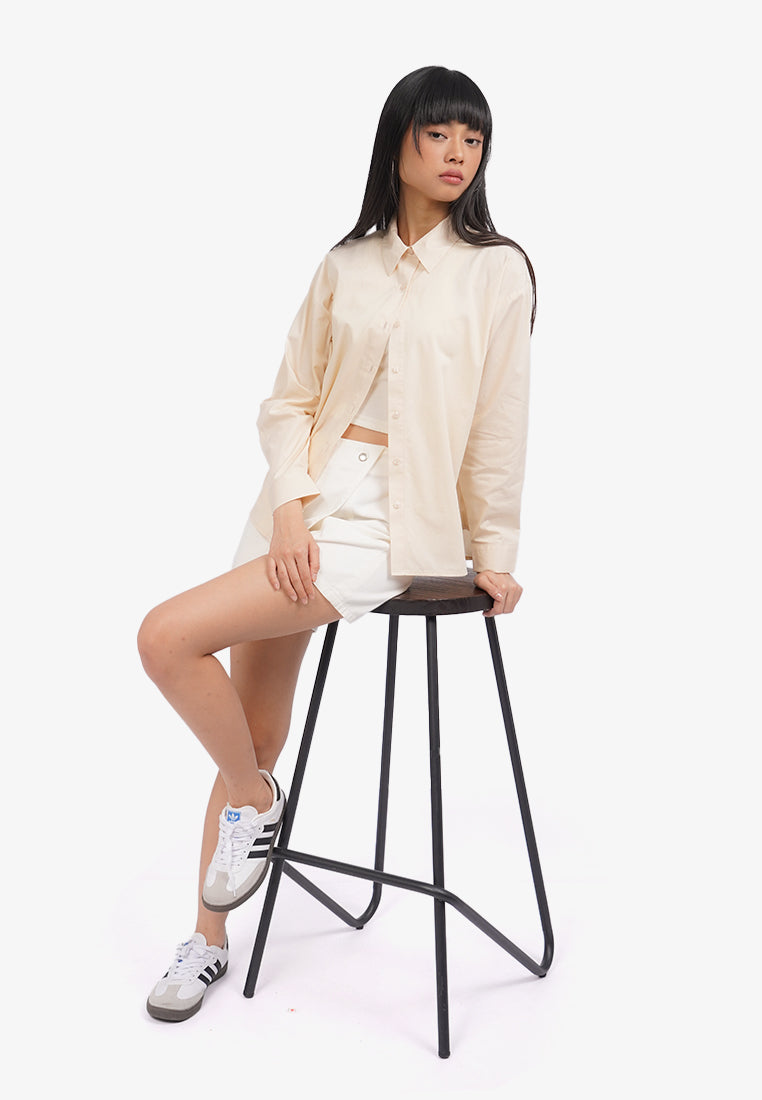Basic Long Sleeve Shirt Beige