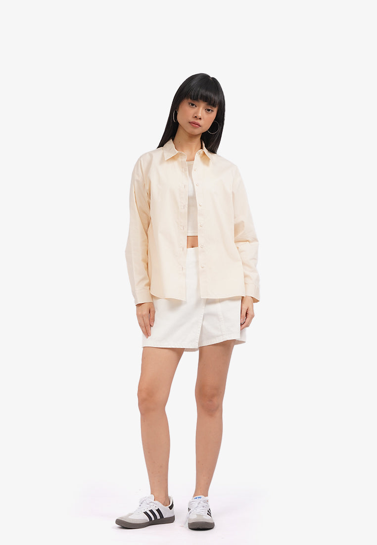 Basic Long Sleeve Shirt Beige