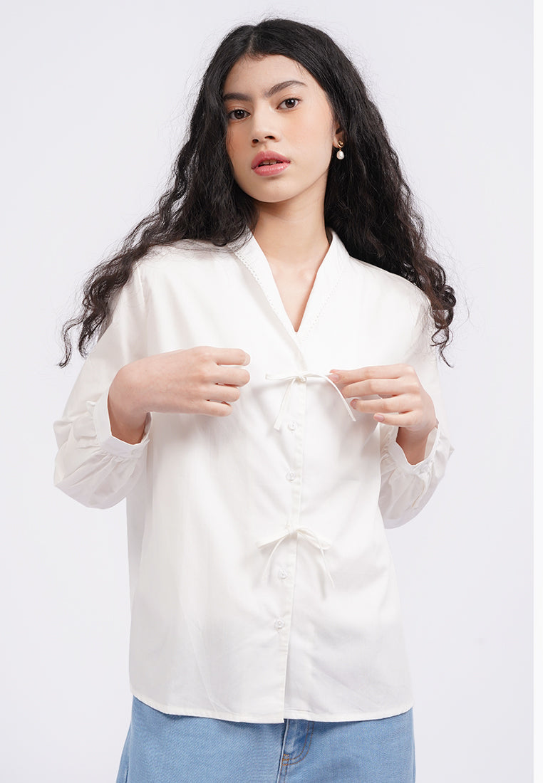 Double Ribbon Long Sleeve Blouse
