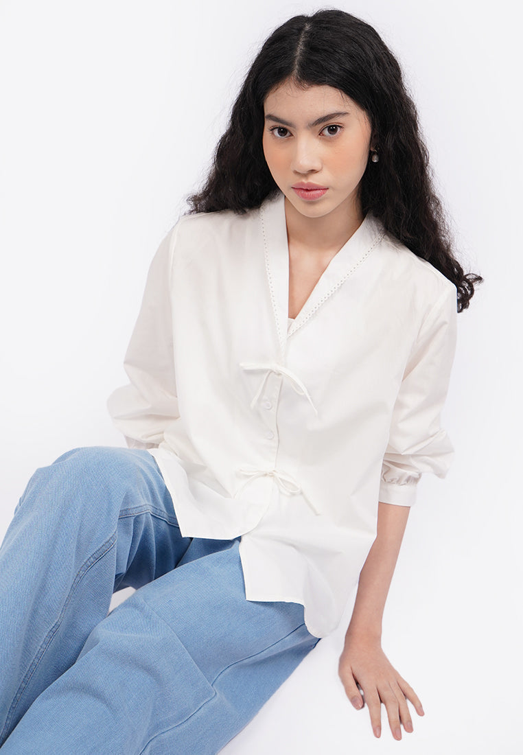Double Ribbon Long Sleeve Blouse