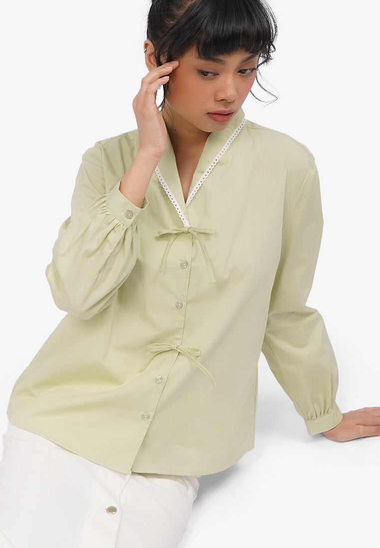 Double Ribbon Long Sleeve Blouse