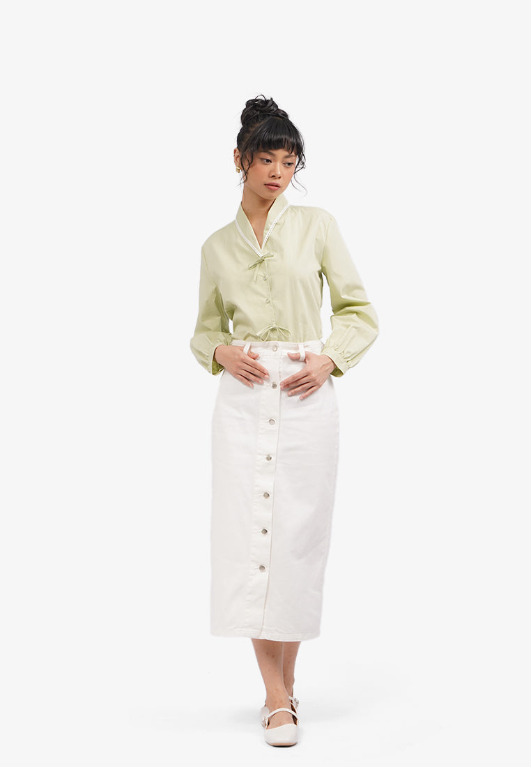 Double Ribbon Long Sleeve Blouse