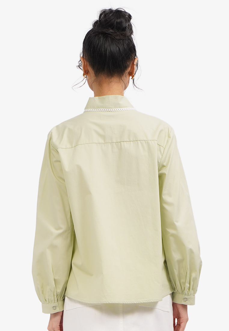 Double Ribbon Long Sleeve Blouse
