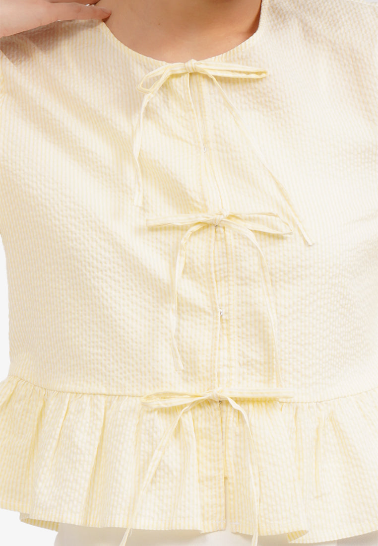 Striped Peplum Blouse with Bow Yellow