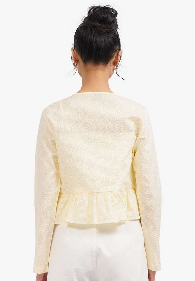 Striped Peplum Blouse with Bow Yellow