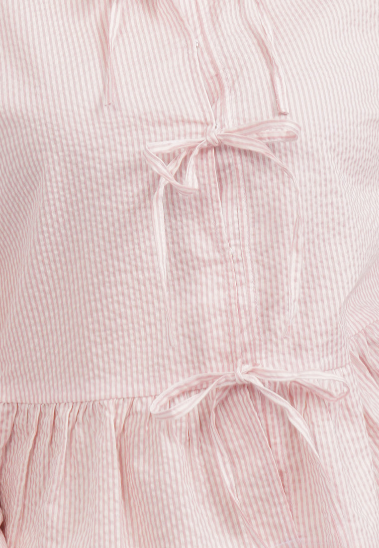 Striped Peplum Blouse with Bow Pink