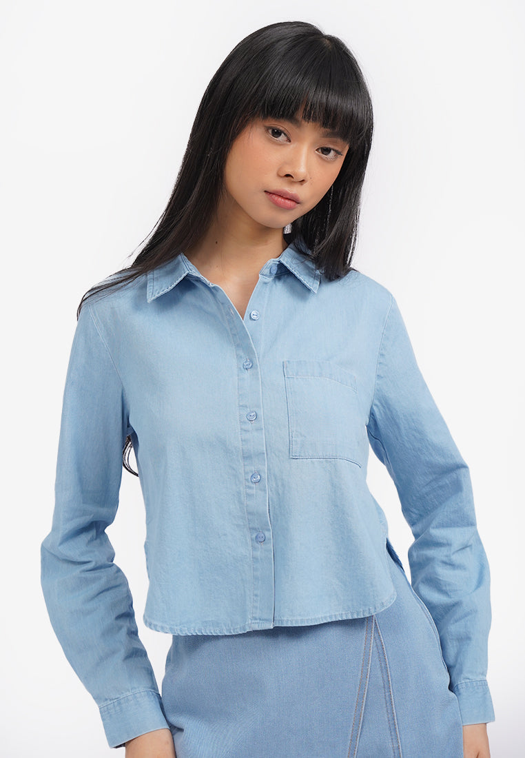 Contrast Button Up Chambray Shirt