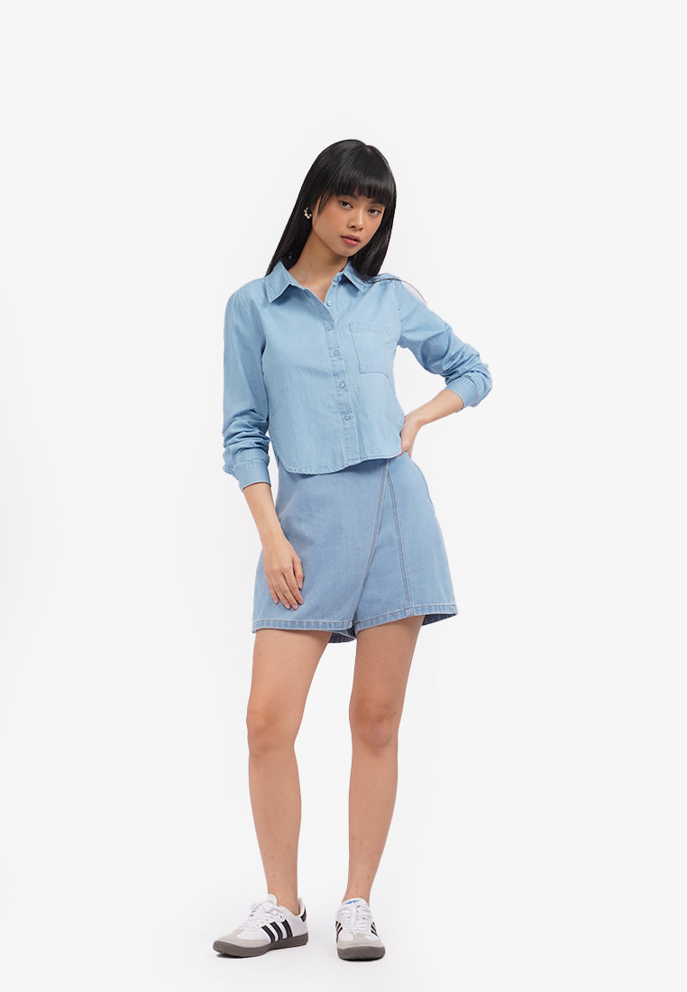 Contrast Button Up Chambray Shirt