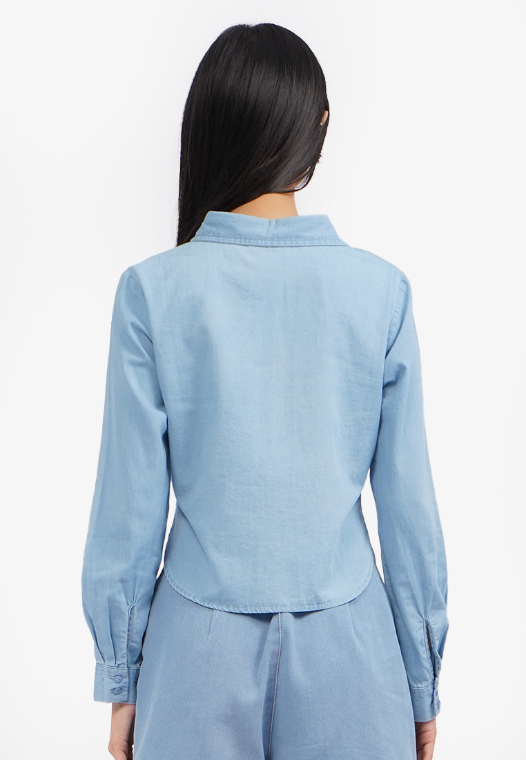 Contrast Button Up Chambray Shirt