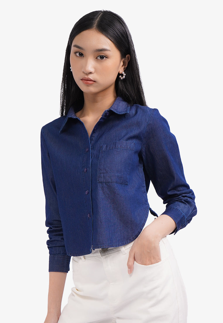 Contrast Button Up Chambray Shirt