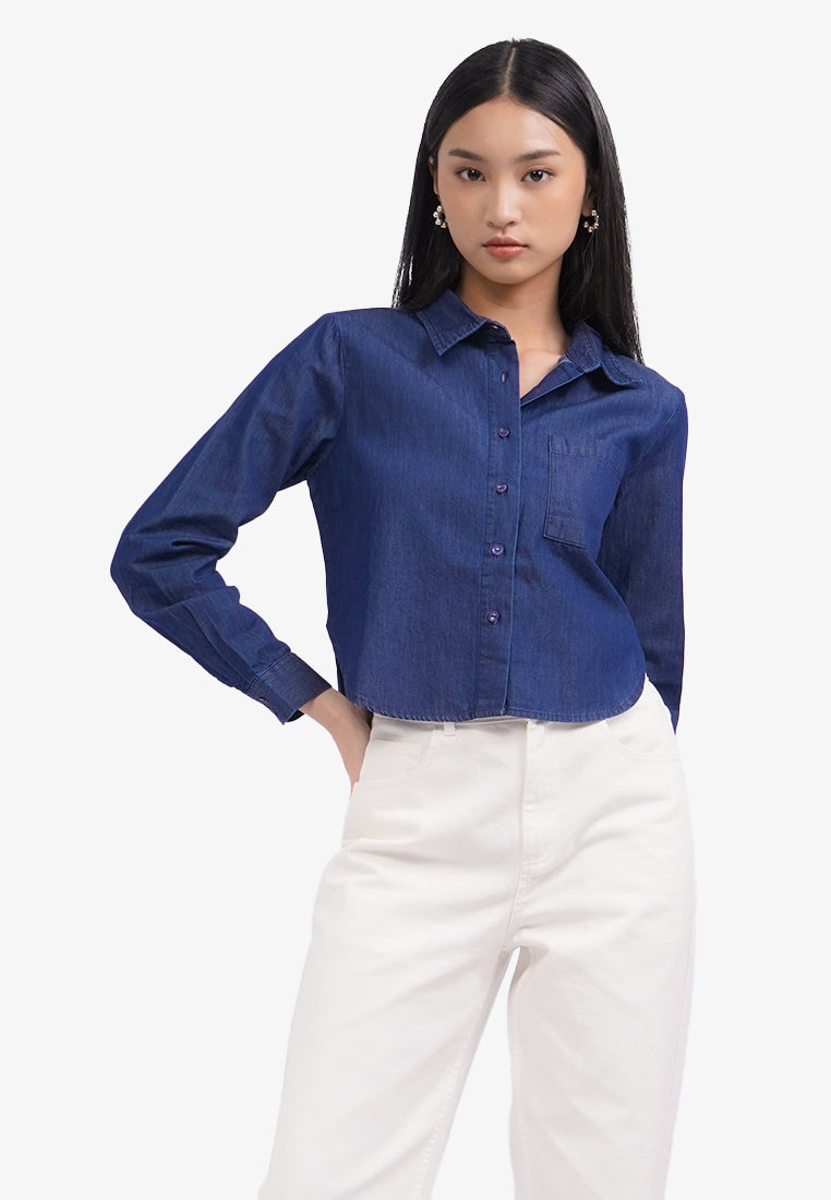 Contrast Button Up Chambray Shirt
